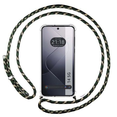 Funda Colgante Transparente para Xiaomi 14 5G con Cordon Verde / Dorado