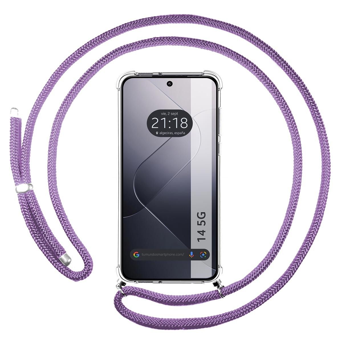 Funda Colgante Transparente para Xiaomi 14 5G con Cordon Morado