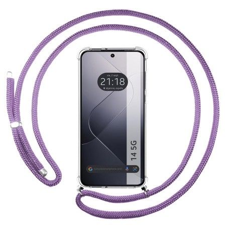 Funda Colgante Transparente para Xiaomi 14 5G con Cordon Morado