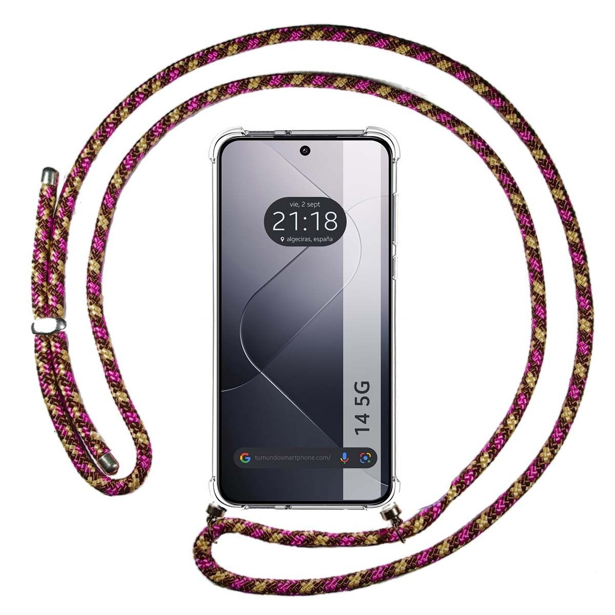 Funda Colgante Transparente para Xiaomi 14 5G con Cordon Rosa / Dorado