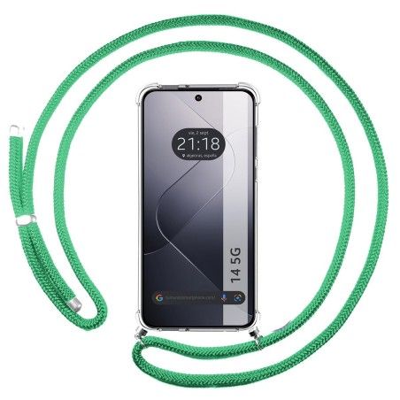 Funda Colgante Transparente para Xiaomi 14 5G con Cordon Verde Agua