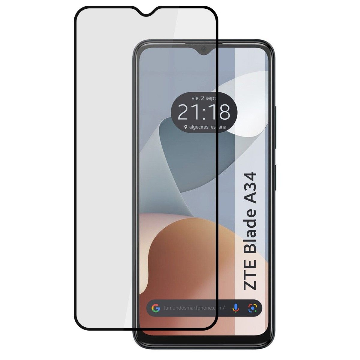 Protector Cristal Templado Completo 5D Full Glue Negro para Zte Blade A34 4G Vidrio