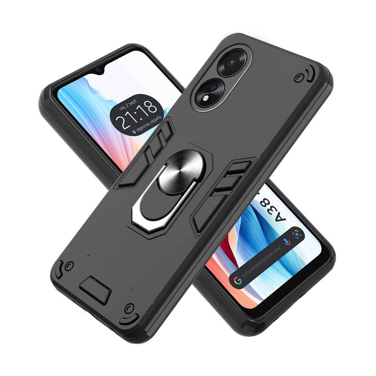 Funda Tough Armor con Anillo Giratorio Negra para Oppo A38 4G