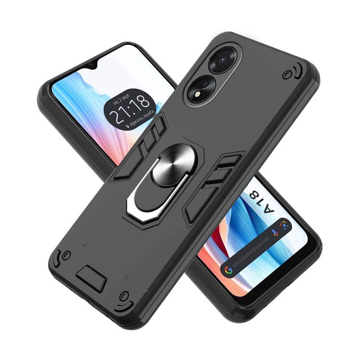 Funda Tough Armor con Anillo Giratorio Negra para Oppo A18
