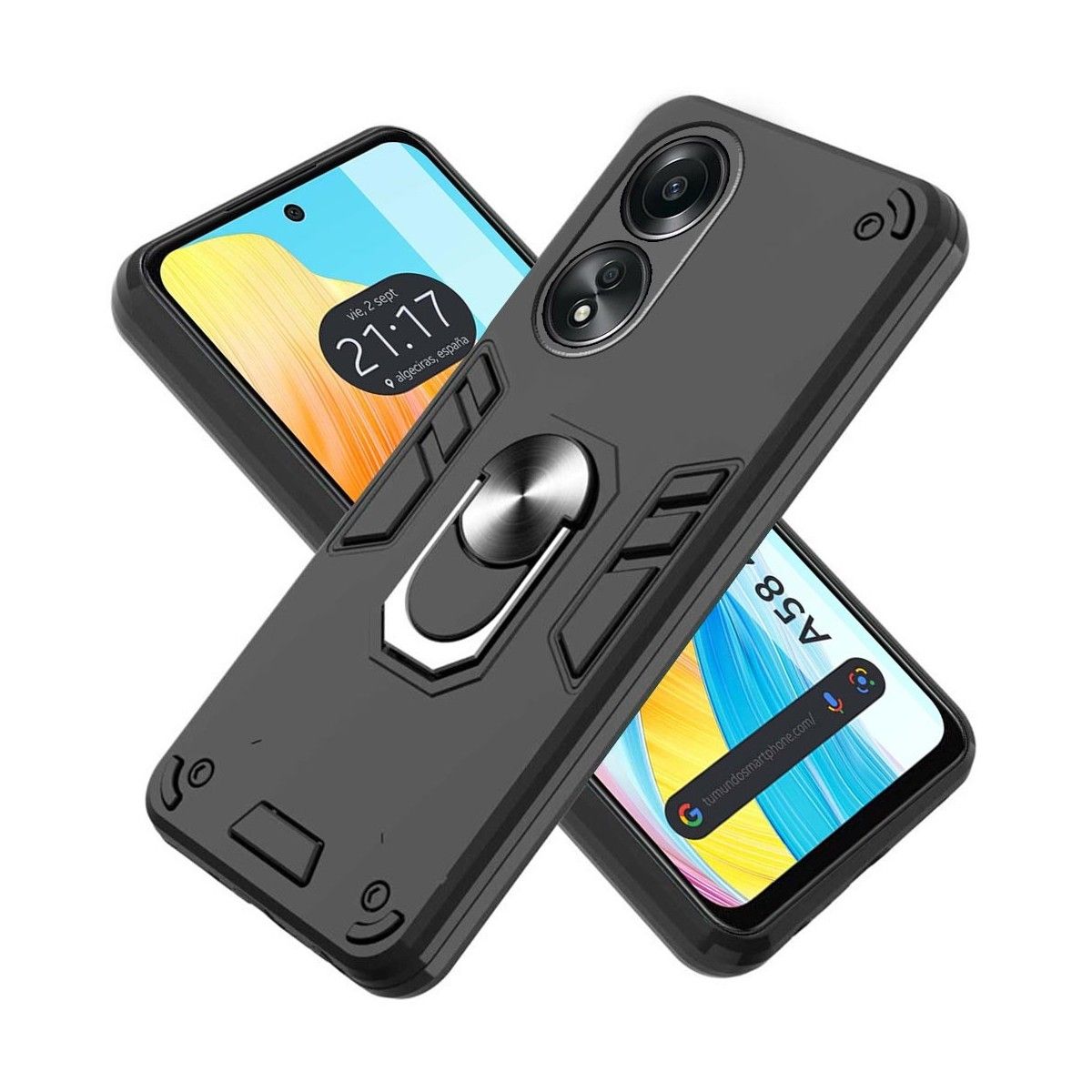 Funda Tough Armor con Anillo Giratorio Negra para Oppo A58 4G