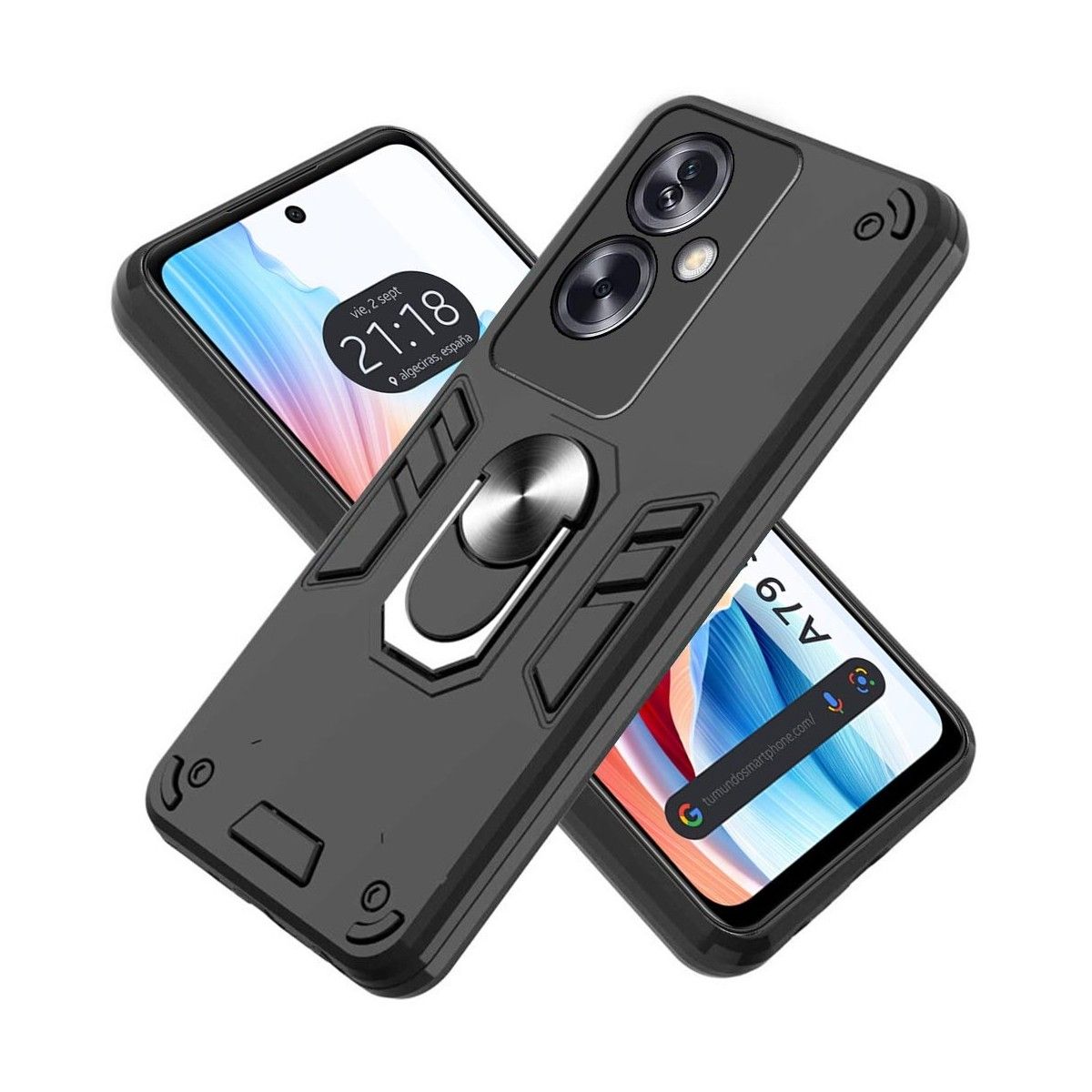 Funda Tough Armor con Anillo Giratorio Negra para Oppo A79 5G