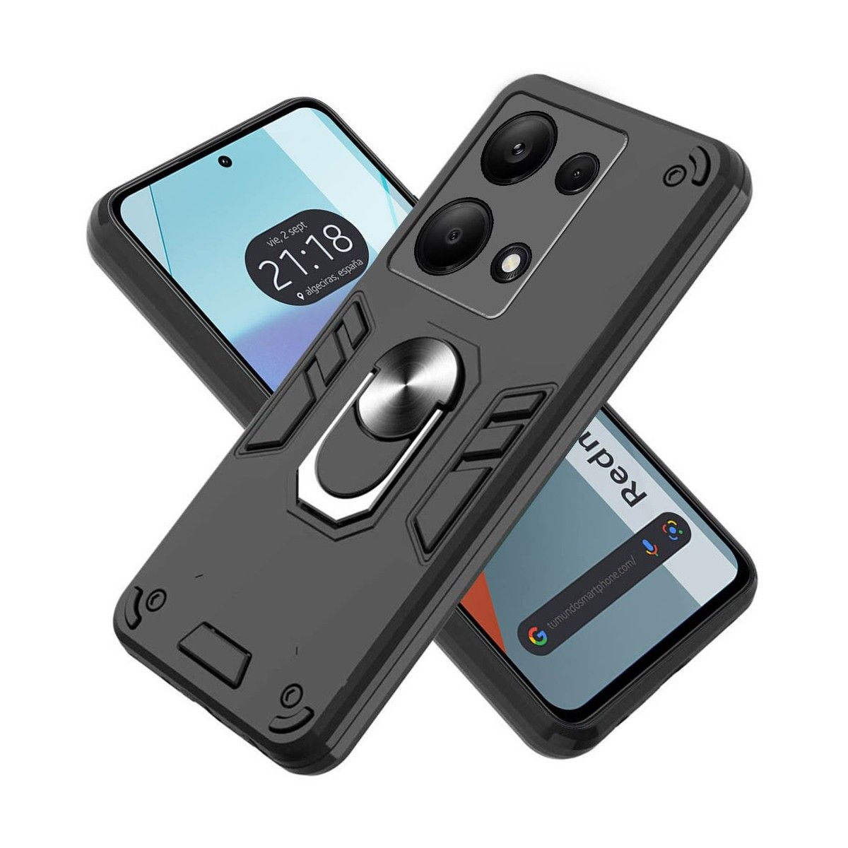 Funda Tough Armor con Anillo Giratorio Negra para Xiaomi Redmi Note 13 4G
