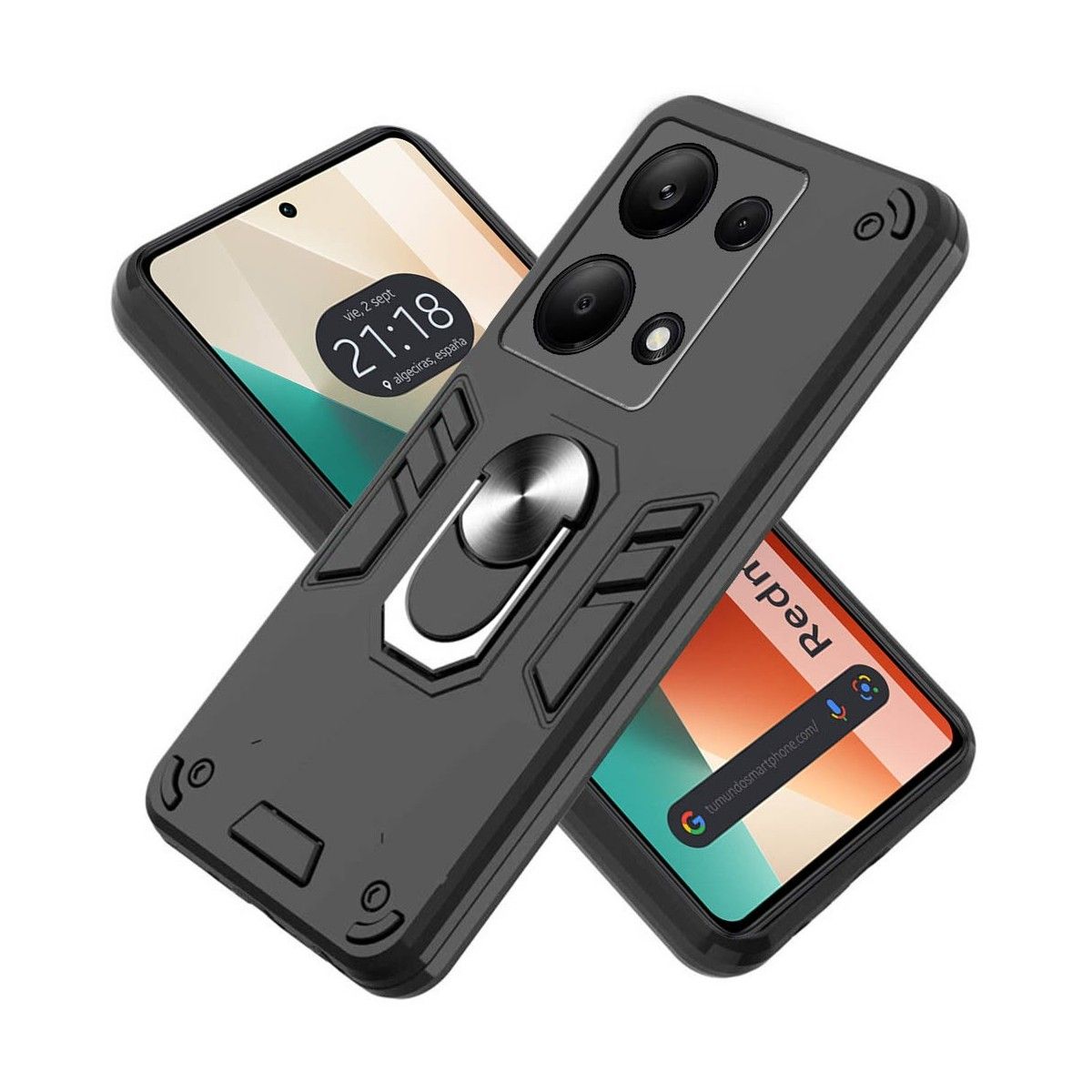 Funda Tough Armor con Anillo Giratorio Negra para Xiaomi Redmi Note 13 5G