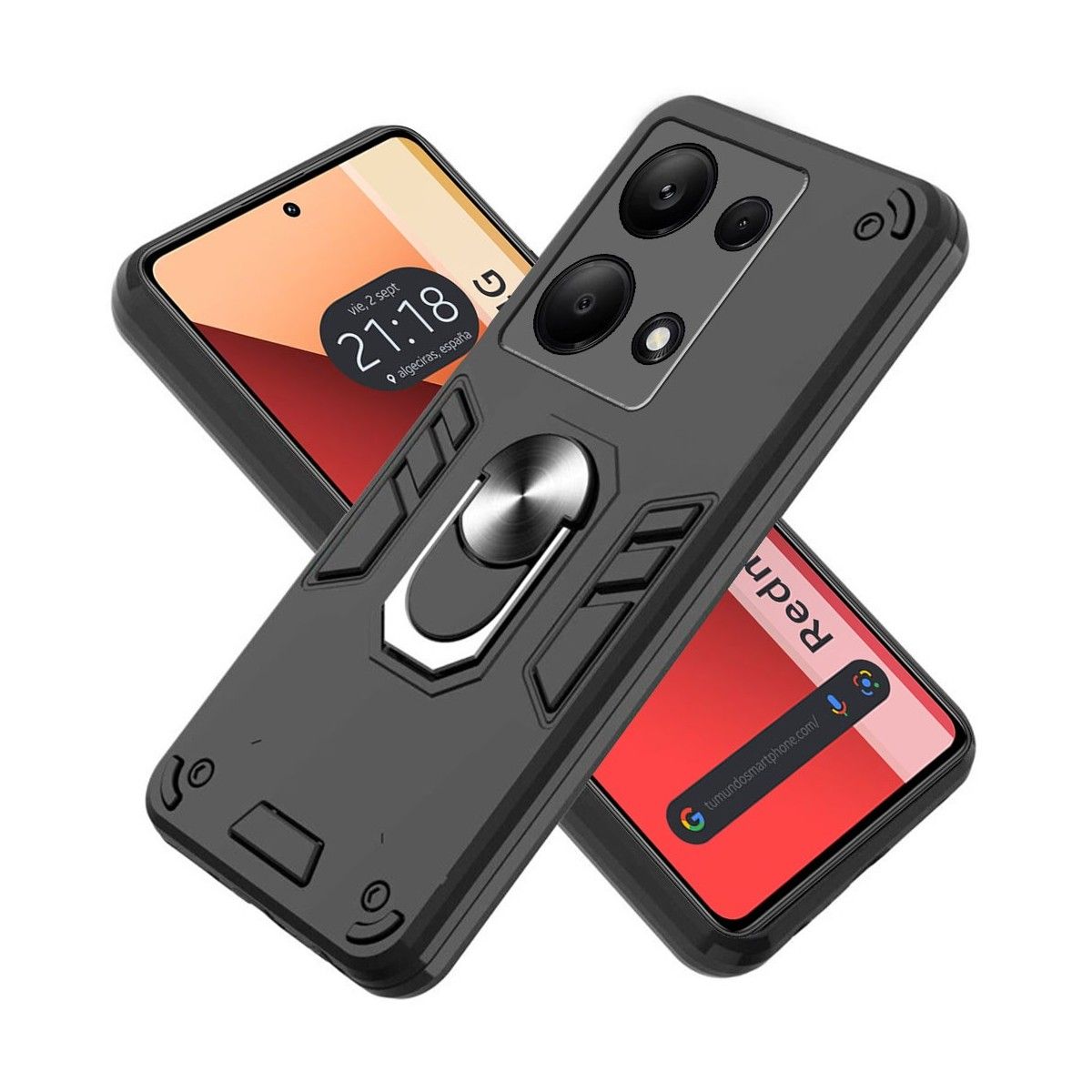 Funda Tough Armor con Anillo Giratorio Negra para Xiaomi Redmi Note 13 Pro 4G