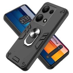 Funda Tough Armor con Anillo Giratorio Negra para Xiaomi Poco M6 Pro 4G