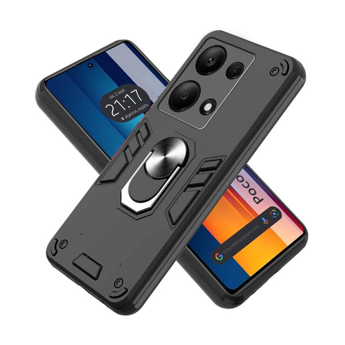 Funda Tough Armor con Anillo Giratorio Negra para Xiaomi Poco M6 Pro 4G