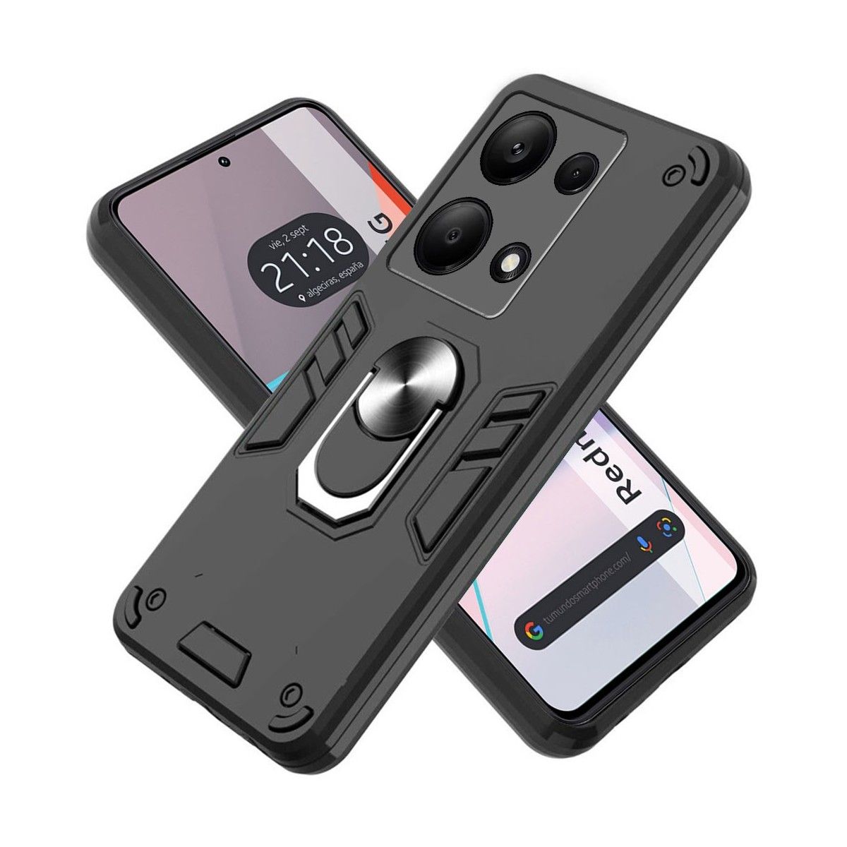 Funda Tough Armor con Anillo Giratorio Negra para Xiaomi Redmi Note 13 Pro 5G