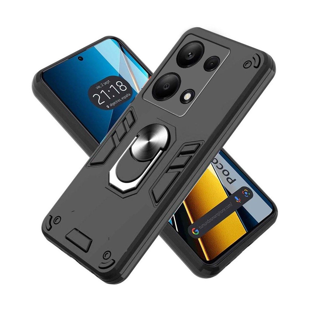 Funda Tough Armor con Anillo Giratorio Negra para Xiaomi Poco X6 5G