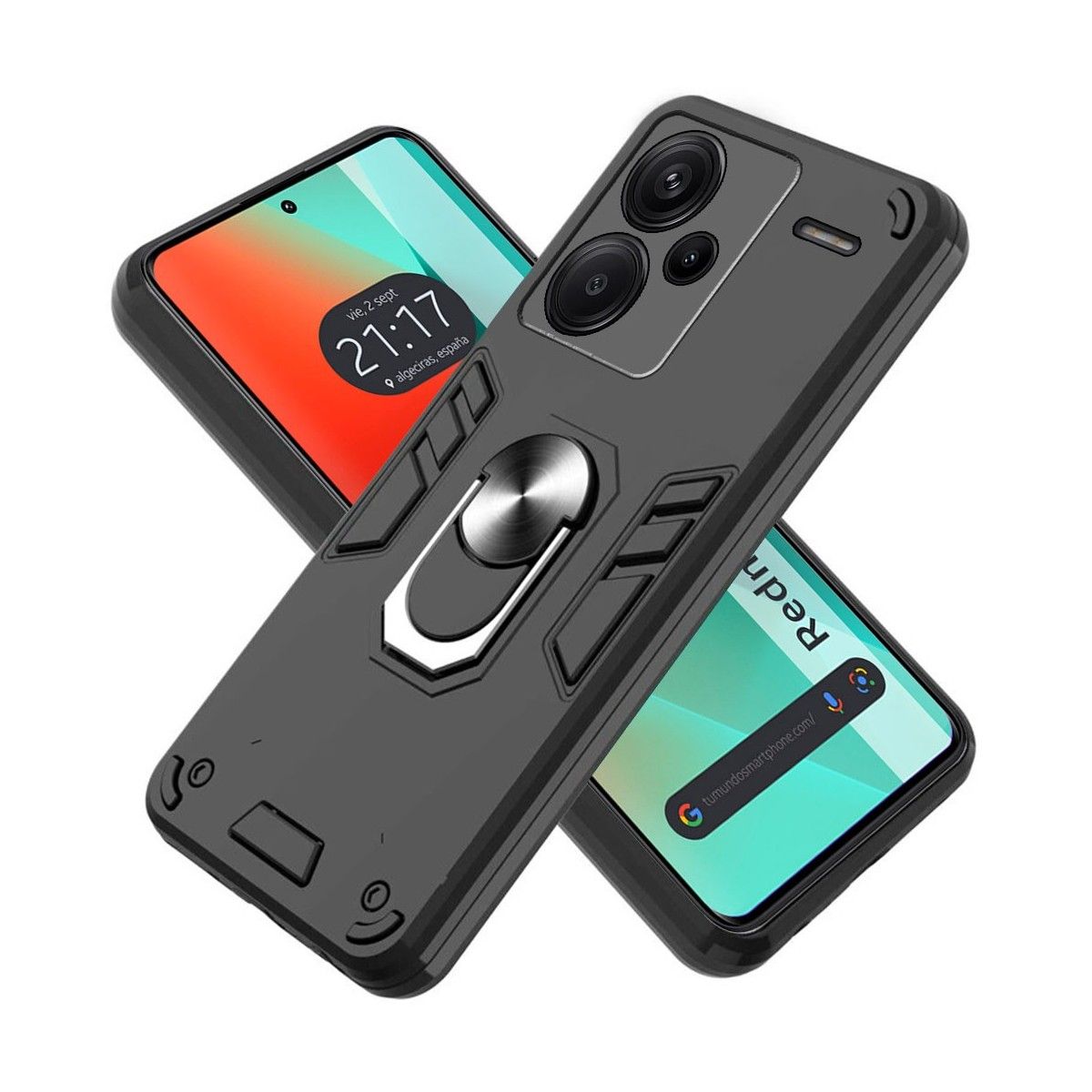 Funda Tough Armor con Anillo Giratorio Negra para Xiaomi Redmi Note 13 Pro+ Plus 5G