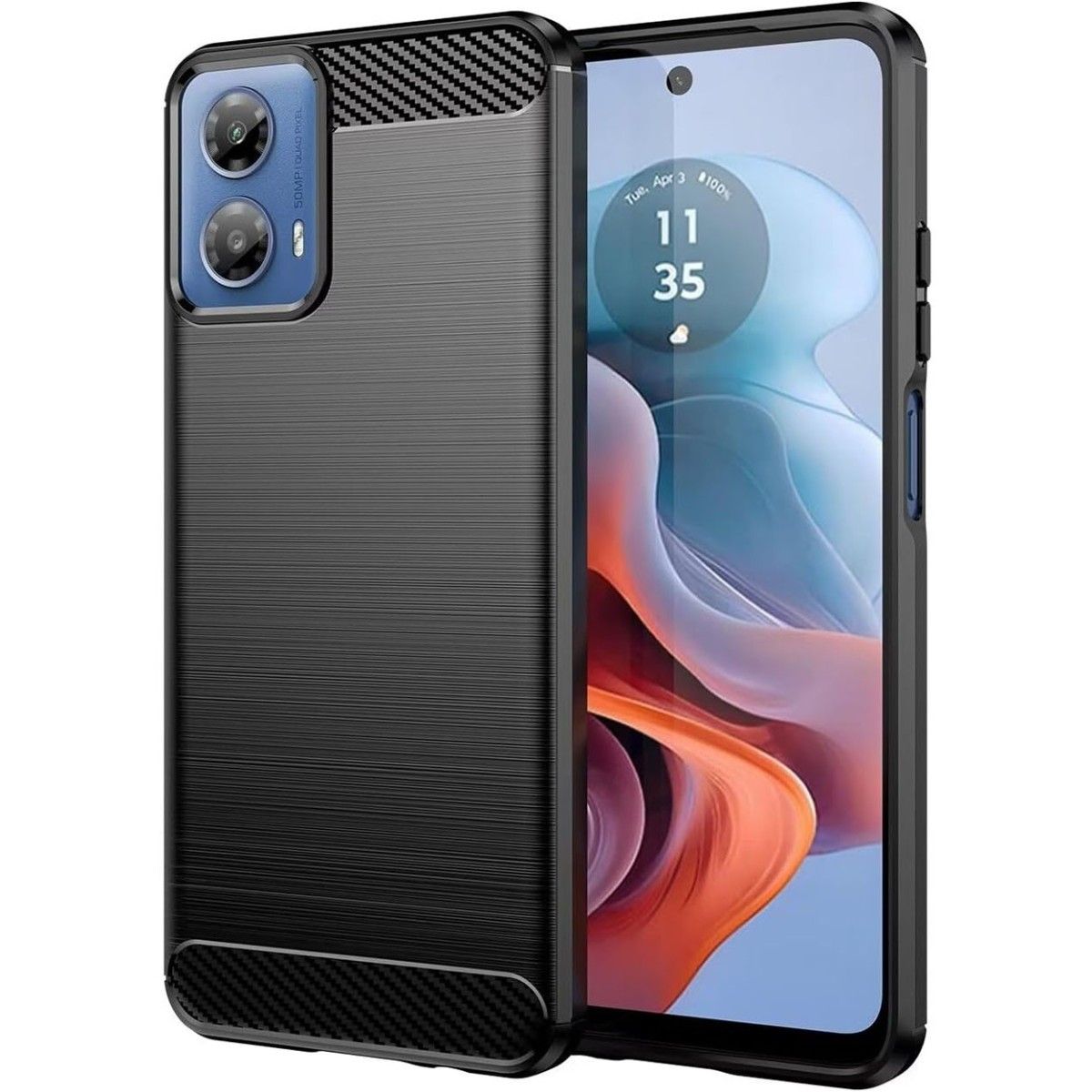 Funda Gel Tpu Tipo Carbon Negra para Motorola Moto G34 5G