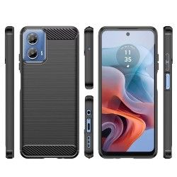 Funda Gel Tpu Tipo Carbon Negra para Motorola Moto G34 5G 2