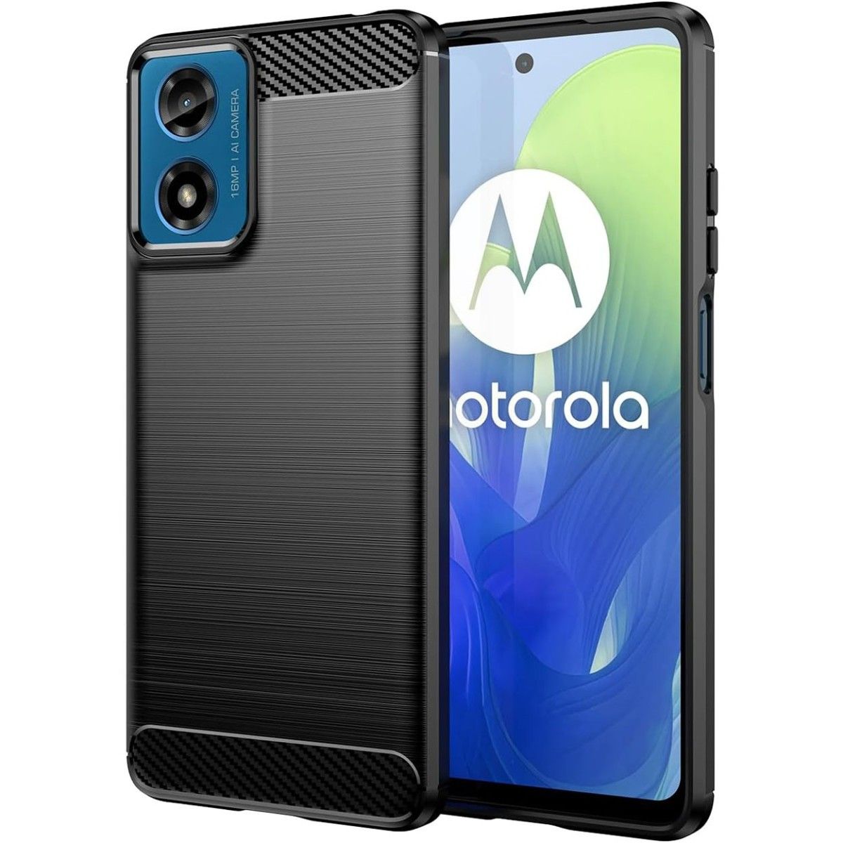 Funda Gel Tpu Tipo Carbon Negra para Motorola Moto G04 / G24