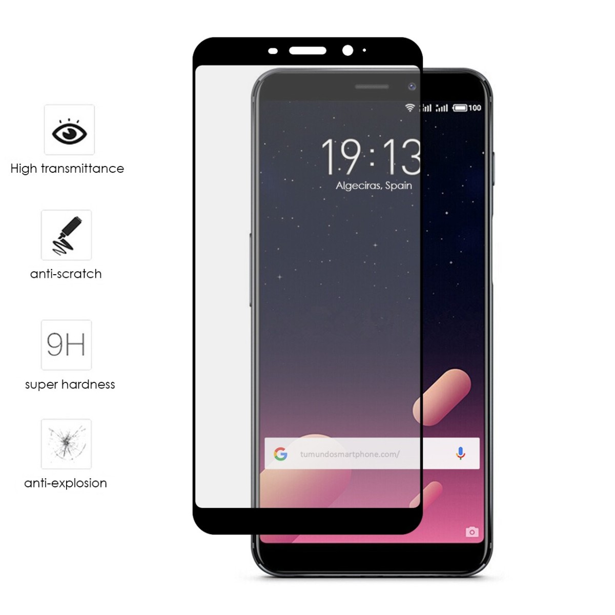 Protector Cristal Templado Frontal Completo Negro para Meizu M6S Vidrio