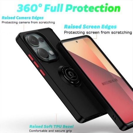 Funda Mate con Borde Negro y Anillo Giratorio 360 para Xiaomi Redmi Note 13 Pro 4G