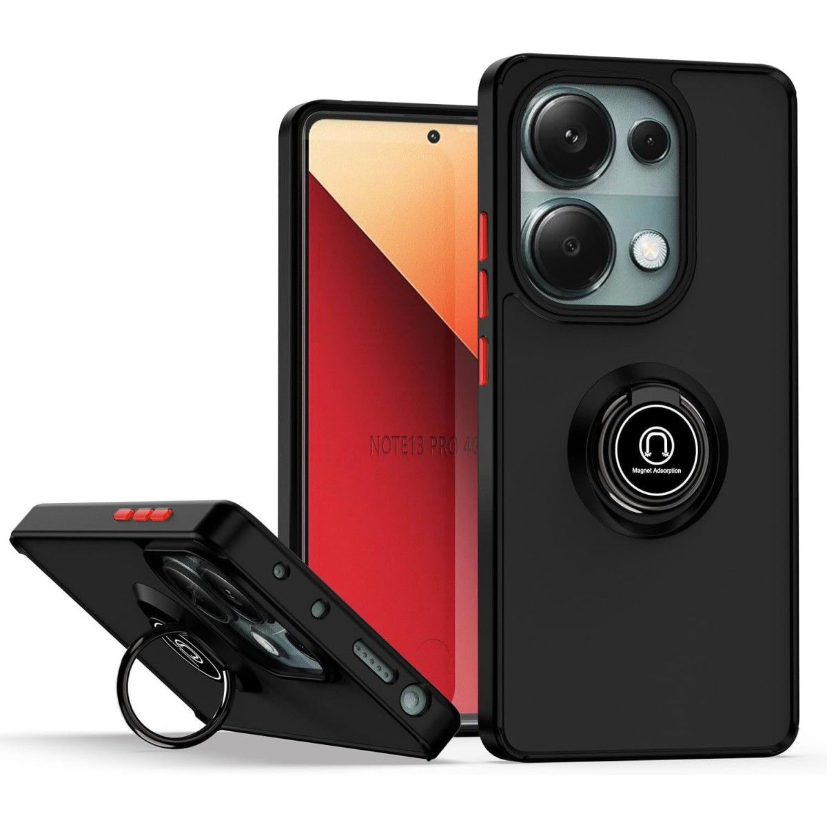 Funda Mate con Borde Negro y Anillo Giratorio 360 para Xiaomi Poco M6 Pro 4G