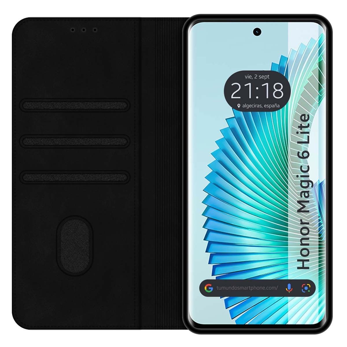 Funda Libro de Polipiel con tarjetero para Huawei Honor Magic 6 Lite 5G color Negra