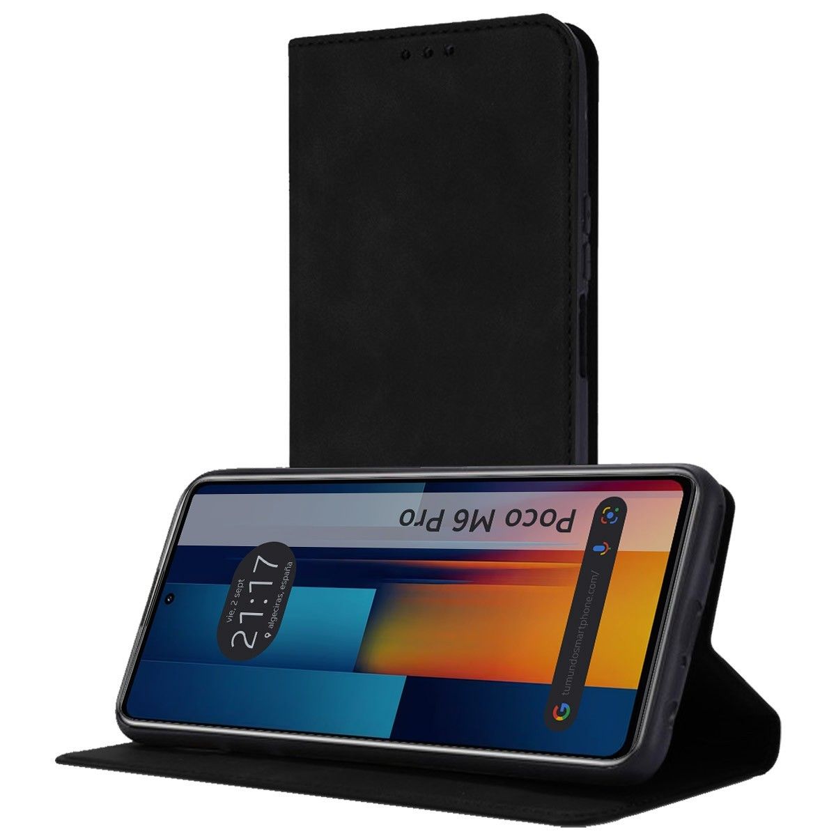 Funda Libro de Polipiel con tarjetero para Xiaomi Poco M6 Pro 4G color Negra