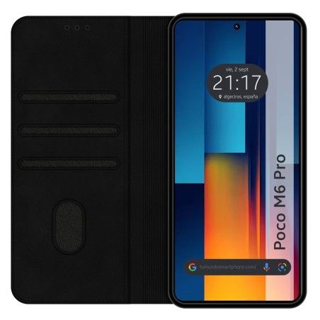 Funda Libro de Polipiel con tarjetero para Xiaomi Poco M6 Pro 4G color Negra