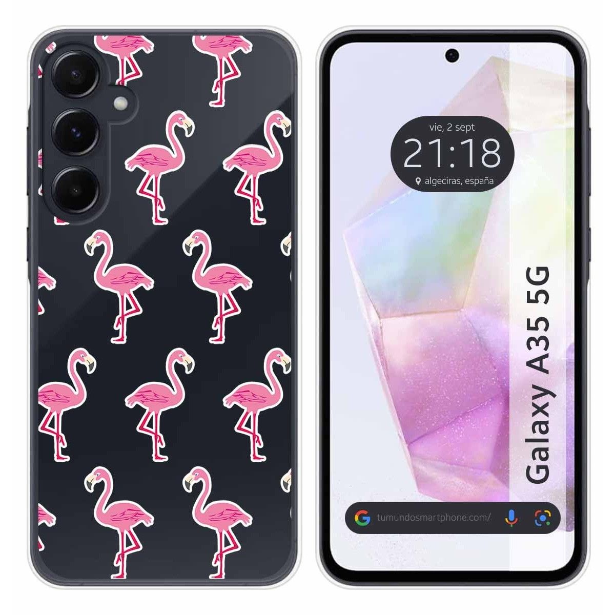 Funda Silicona Transparente para Samsung Galaxy A35 5G diseño Flamenco Dibujos