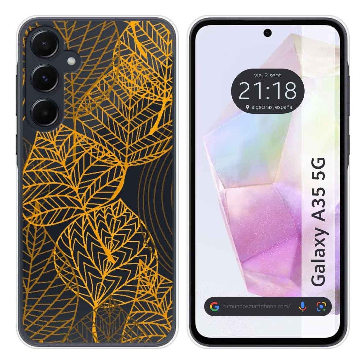 Funda Silicona Transparente para Samsung Galaxy A35 5G diseño Hojas Dibujos