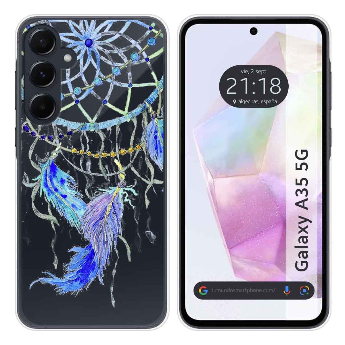 Funda Silicona Transparente para Samsung Galaxy A35 5G diseño Plumas Dibujos