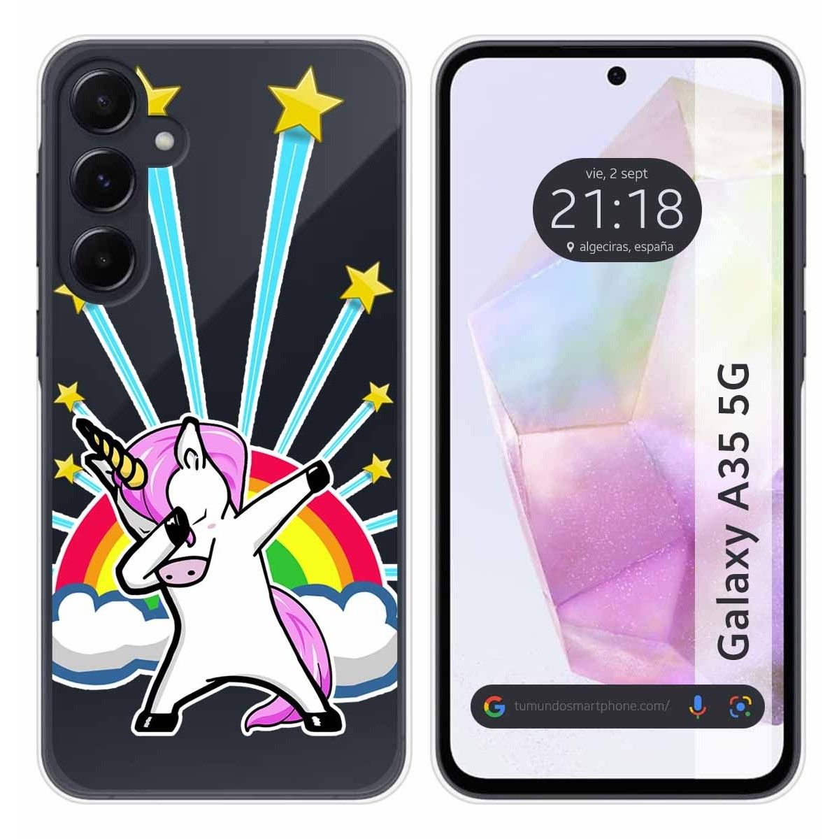 Funda Silicona Transparente para Samsung Galaxy A35 5G diseño Unicornio Dibujos
