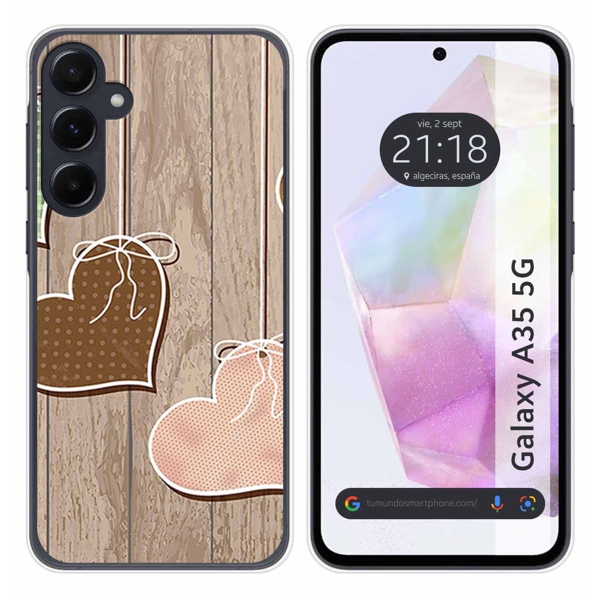 Funda Silicona para Samsung Galaxy A35 5G diseño Corazones Madera Dibujos
