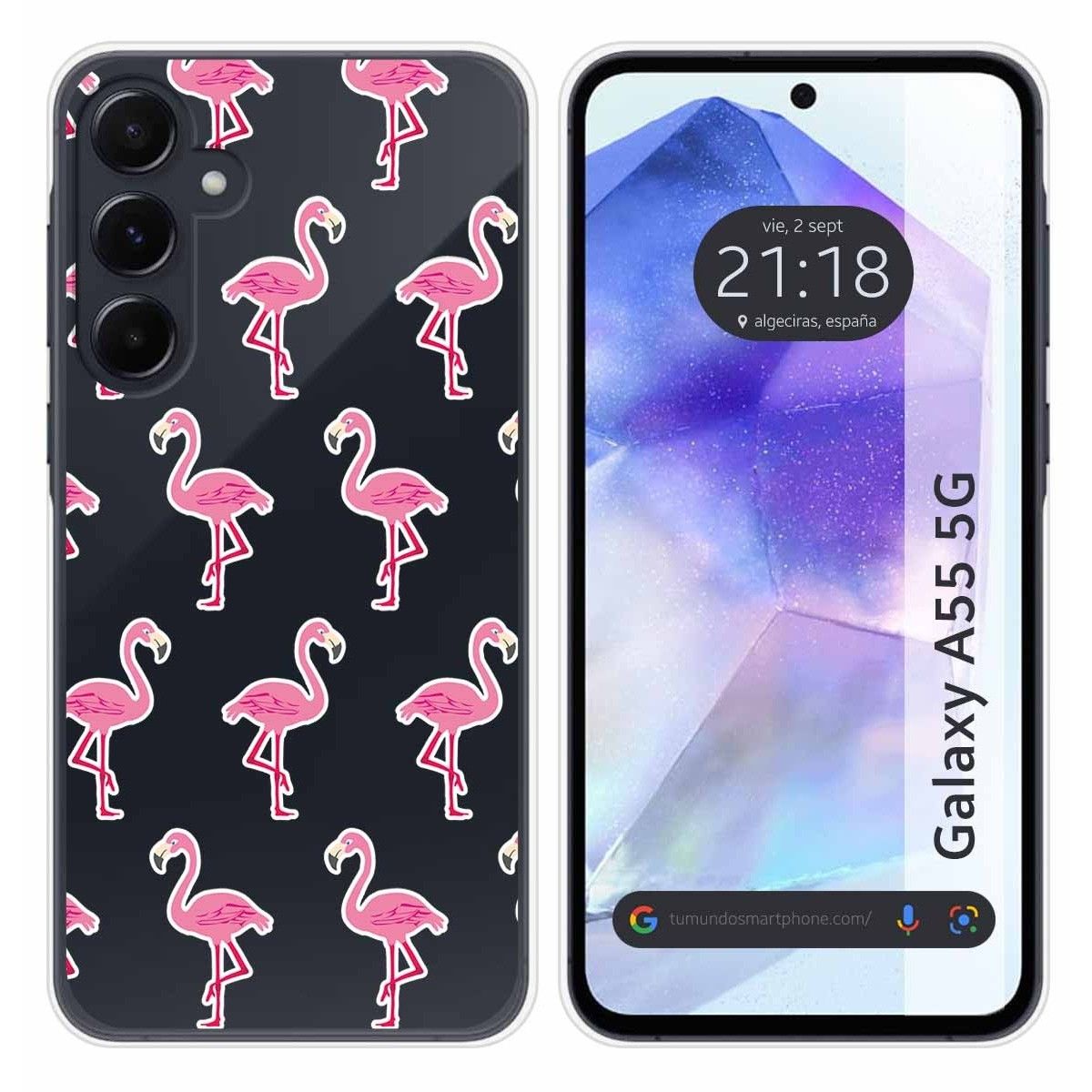 Funda Silicona Transparente para Samsung Galaxy A55 5G diseño Flamenco Dibujos
