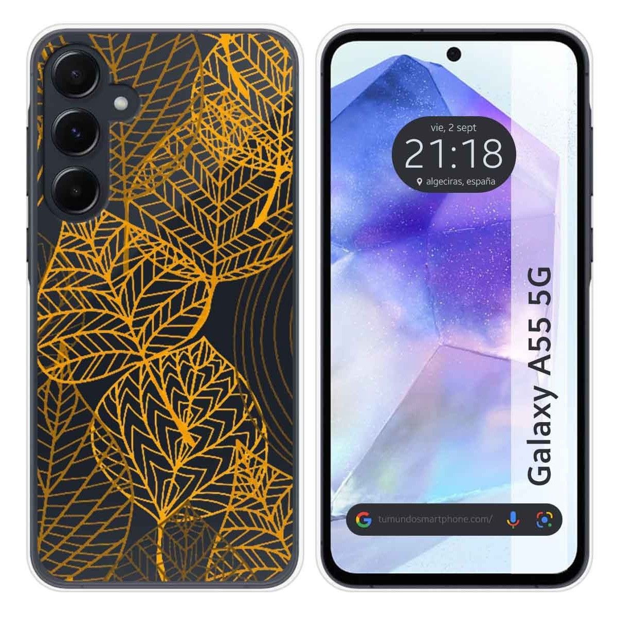Funda Silicona Transparente para Samsung Galaxy A55 5G diseño Hojas Dibujos