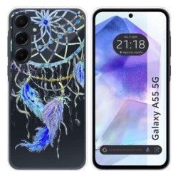 Funda Silicona Transparente para Samsung Galaxy A55 5G diseño Plumas Dibujos