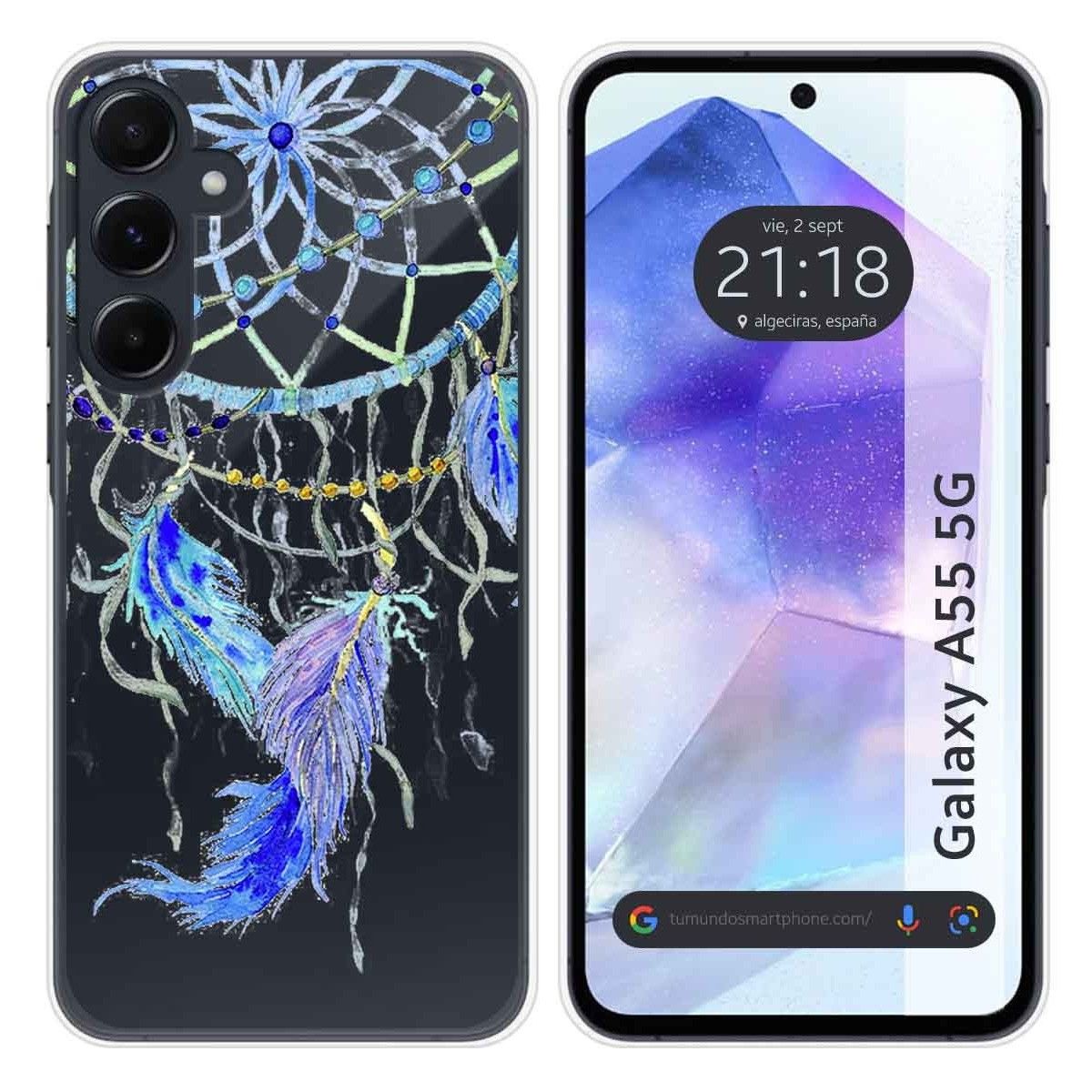 Funda Silicona Transparente para Samsung Galaxy A55 5G diseño Plumas Dibujos