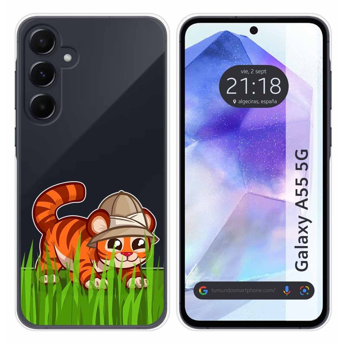 Funda Silicona Transparente para Samsung Galaxy A55 5G diseño Tigre Dibujos