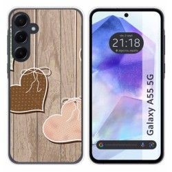 Funda Silicona para Samsung Galaxy A55 5G diseño Corazones Madera Dibujos