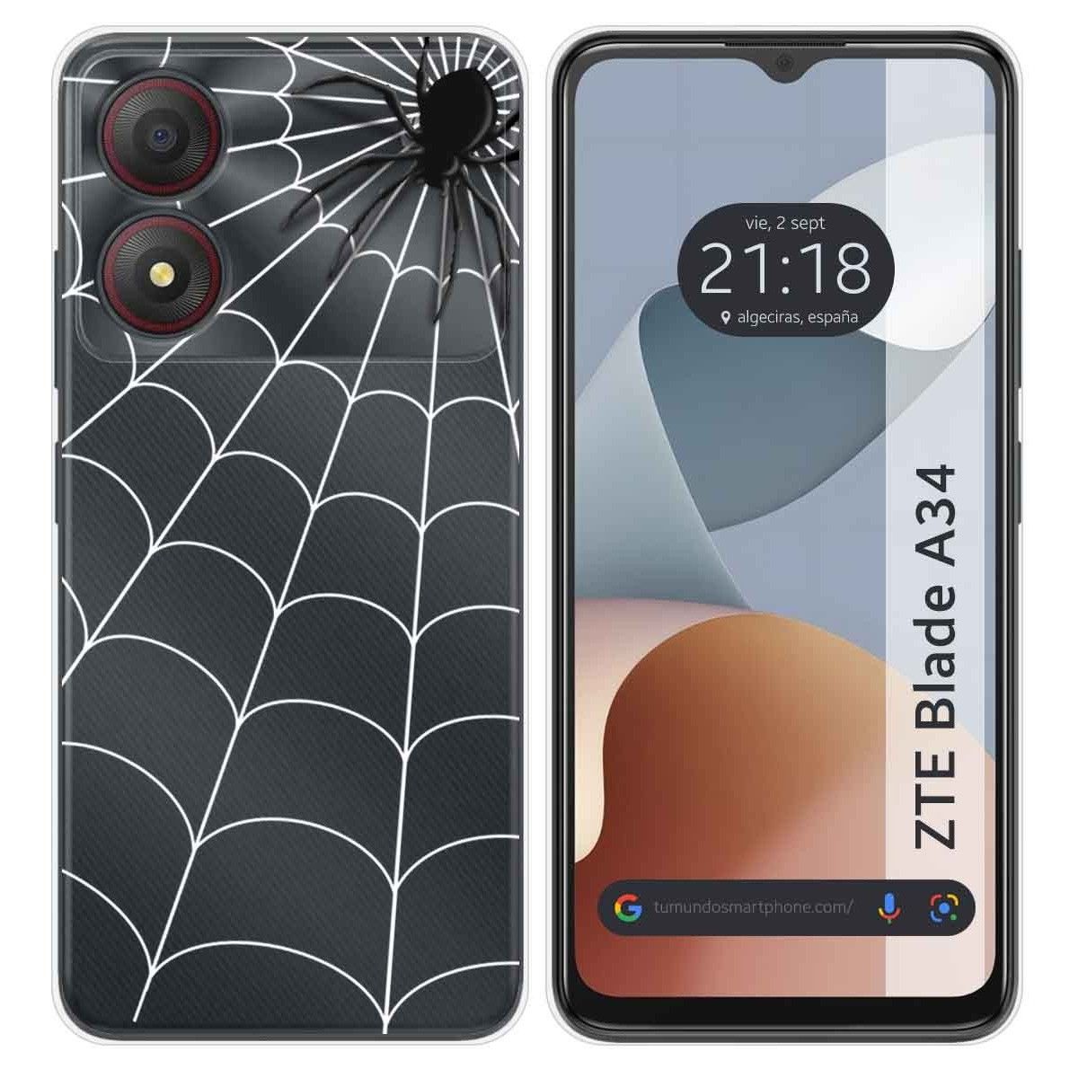 Funda Silicona Transparente para Zte Blade A34 4G diseño Araña Dibujos