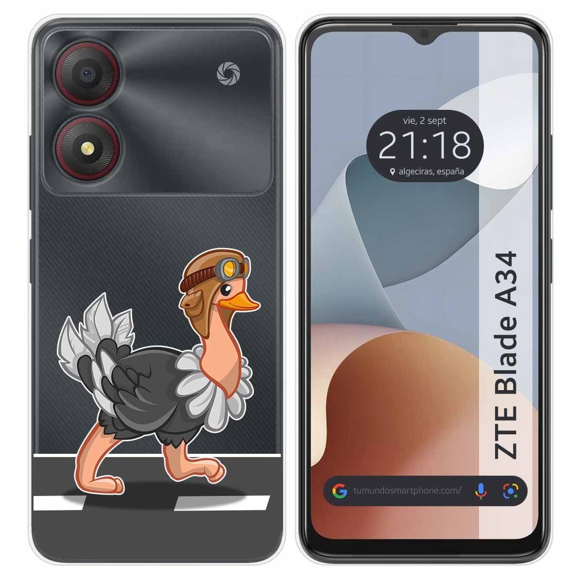 Funda Silicona Transparente para Zte Blade A34 4G diseño Avestruz Dibujos