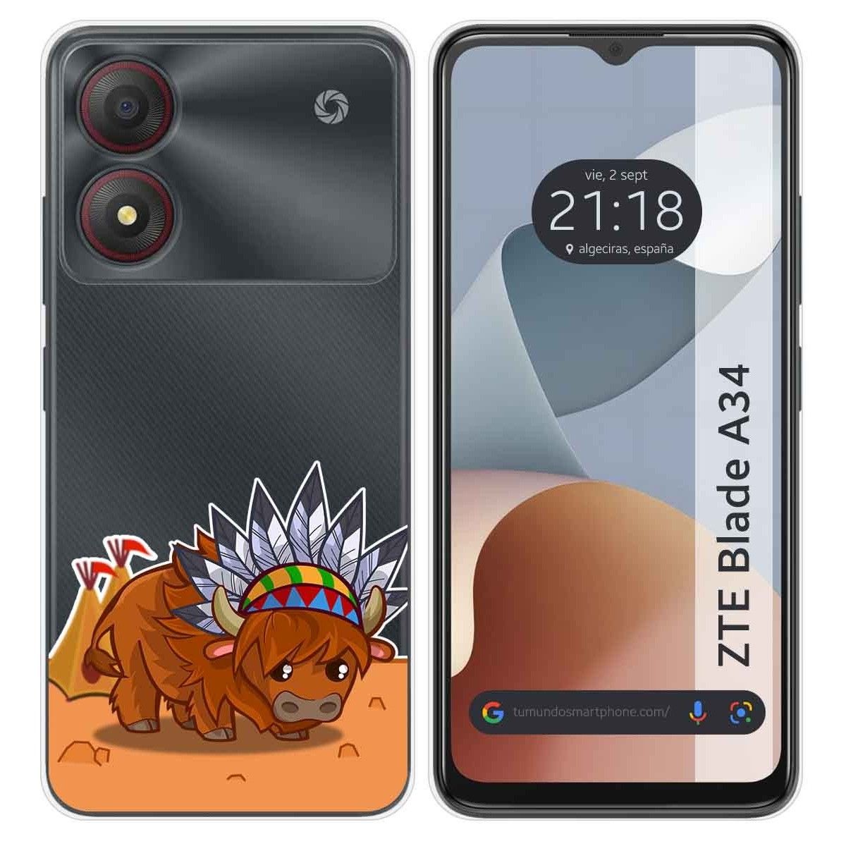 Funda Silicona Transparente para Zte Blade A34 4G diseño Bufalo Dibujos