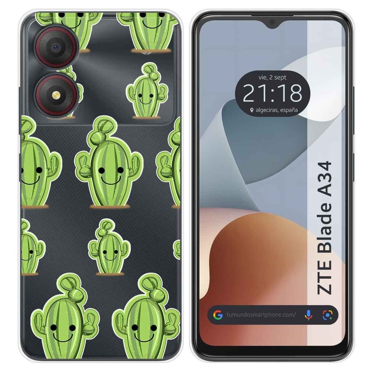 Funda Silicona Transparente para Zte Blade A34 4G diseño Cactus Dibujos
