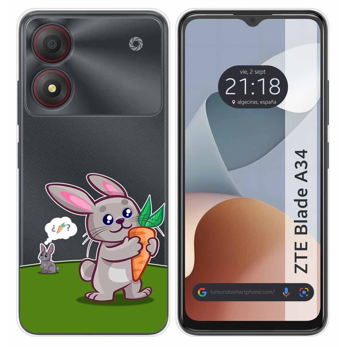 Funda Silicona Transparente para Zte Blade A34 4G diseño Conejo Dibujos