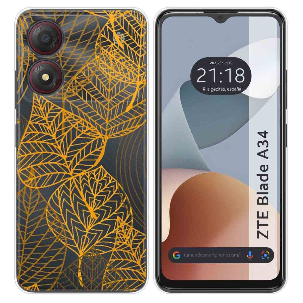 Funda Silicona Transparente para Zte Blade A34 4G diseño Hojas Dibujos