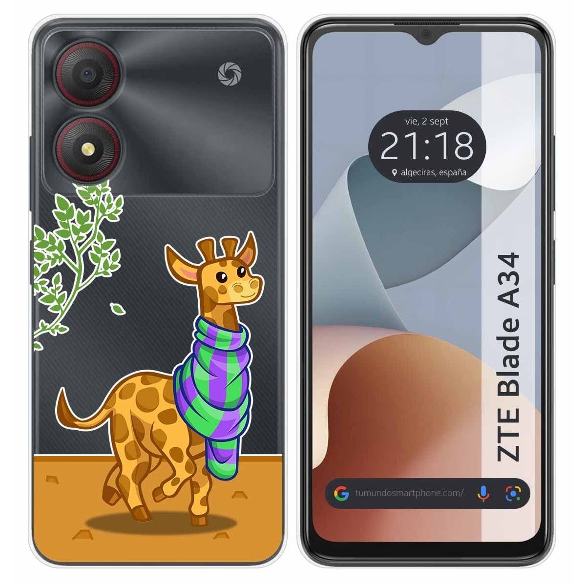 Funda Silicona Transparente para Zte Blade A34 4G diseño Jirafa Dibujos