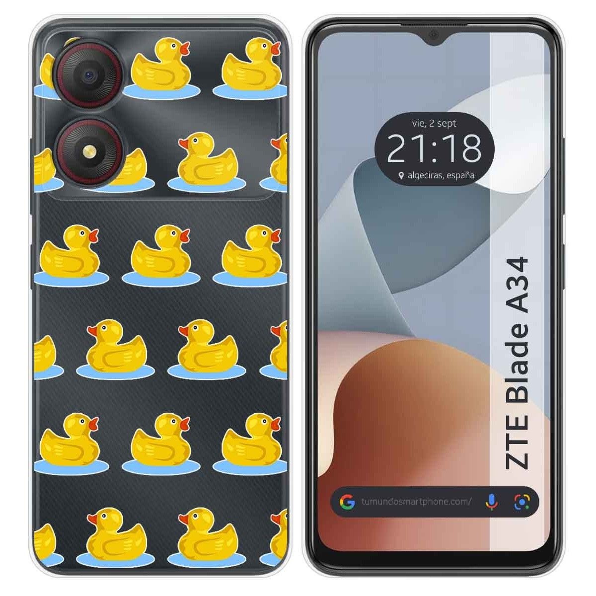 Funda Silicona Transparente para Zte Blade A34 4G diseño Pato Dibujos