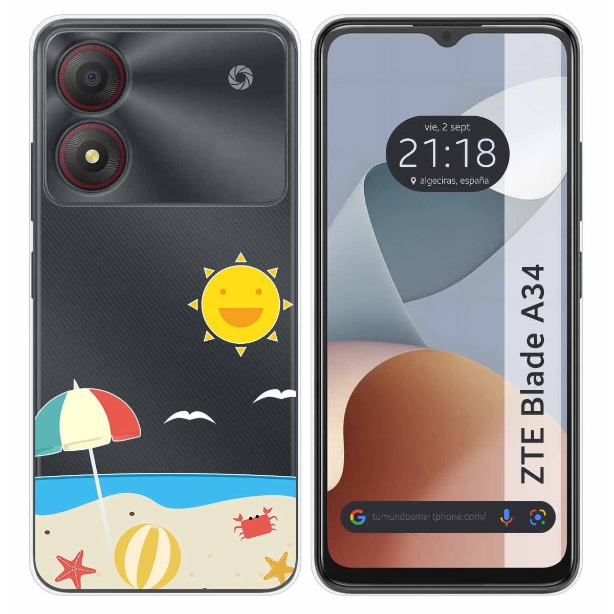 Funda Silicona Transparente para Zte Blade A34 4G diseño Playa Dibujos
