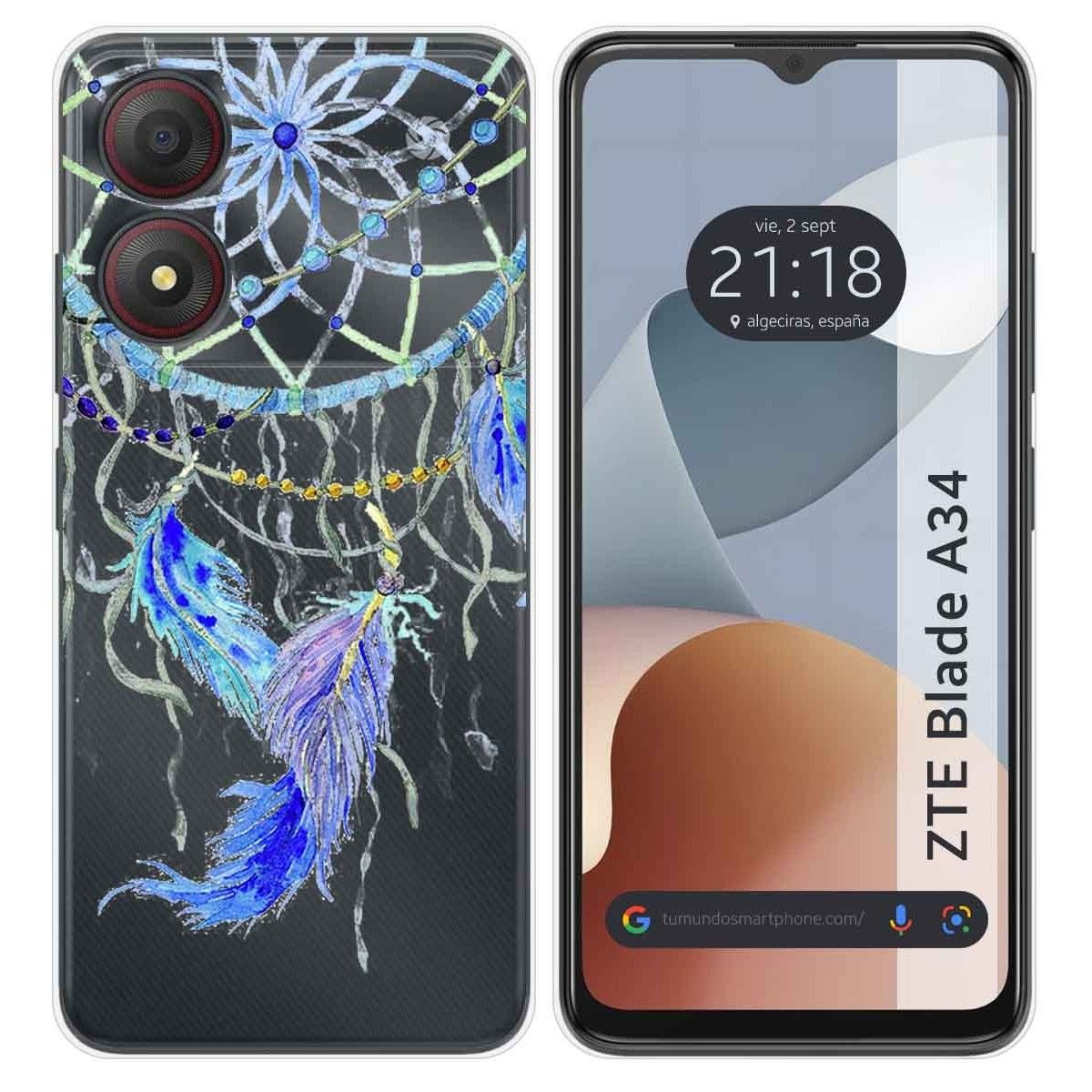 Funda Silicona Transparente para Zte Blade A34 4G diseño Plumas Dibujos