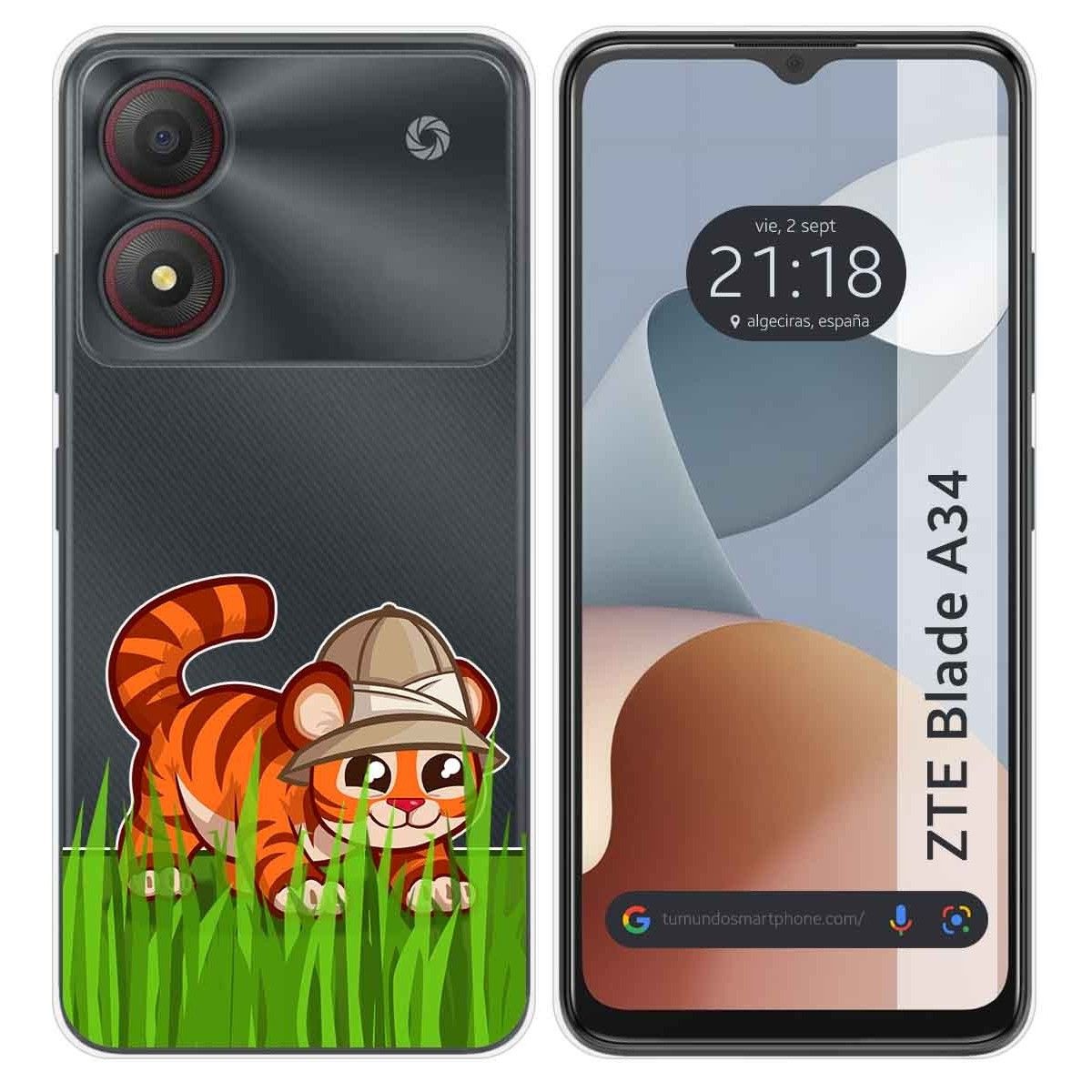 Funda Silicona Transparente para Zte Blade A34 4G diseño Tigre Dibujos