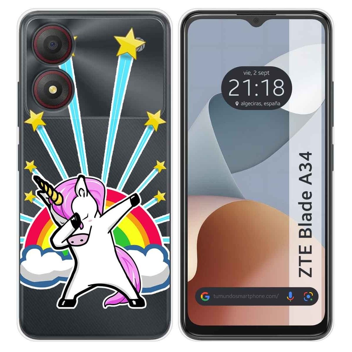 Funda Silicona Transparente para Zte Blade A34 4G diseño Unicornio Dibujos